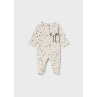 BEIGE SLEEPER GREY PRINT CROCHET APPLIQUE / 2754-084