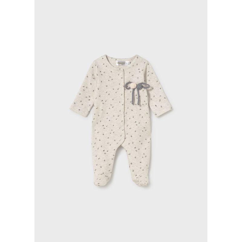 BEIGE SLEEPER GREY PRINT CROCHET APPLIQUE / 2754-084