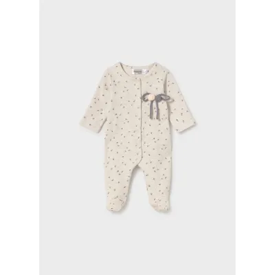 BEIGE SLEEPER GREY PRINT CROCHET APPLIQUE / 2754-084