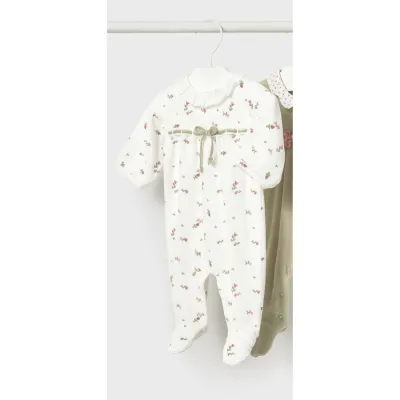 WHITE VELOUR SLEEPER PINK ROSES PRINT GREEN BELT / 2752-077A