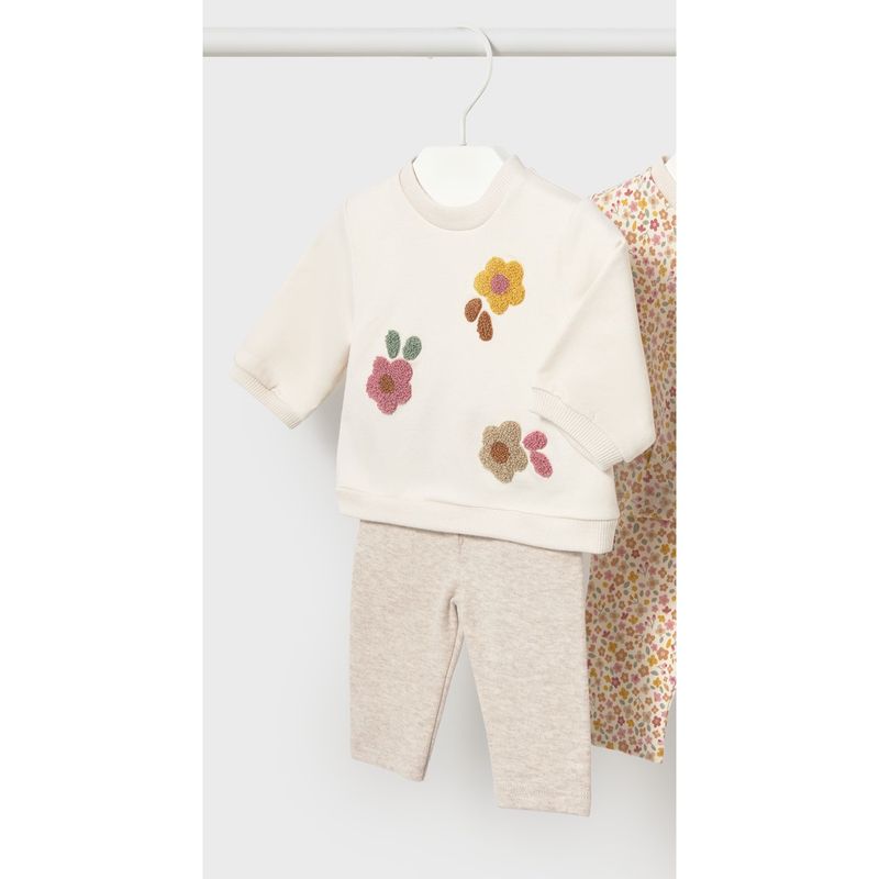 2PC FLORAL TOP BEIGE LEGGING SET / 2759-087A