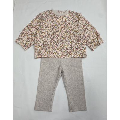 2PC FLORAL TOP BEIGE LEGGING SET / 2759-087A