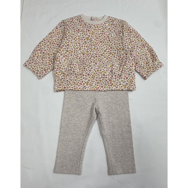 2PC FLORAL TOP BEIGE LEGGING SET / 2759-087A