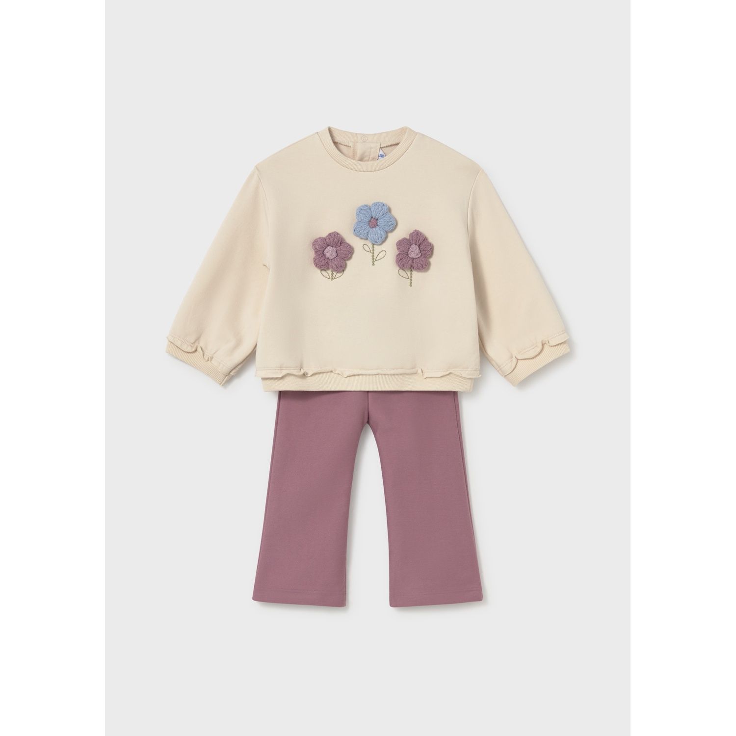 2PC VIOLET LEGGING BEIGE SWEATER CROCHET FLOWERS APPLIQUE / 2706-047