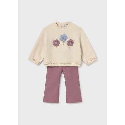 2PC VIOLET LEGGING BEIGE SWEATER CROCHET FLOWERS APPLIQUE / 2706-047