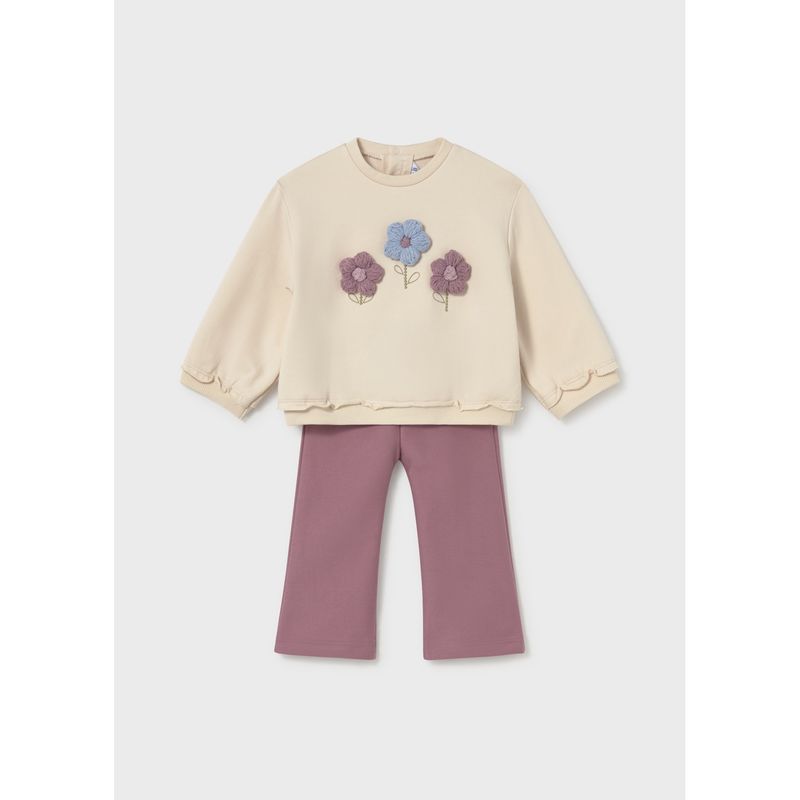 2PC VIOLET LEGGING BEIGE SWEATER CROCHET FLOWERS APPLIQUE / 2706-047