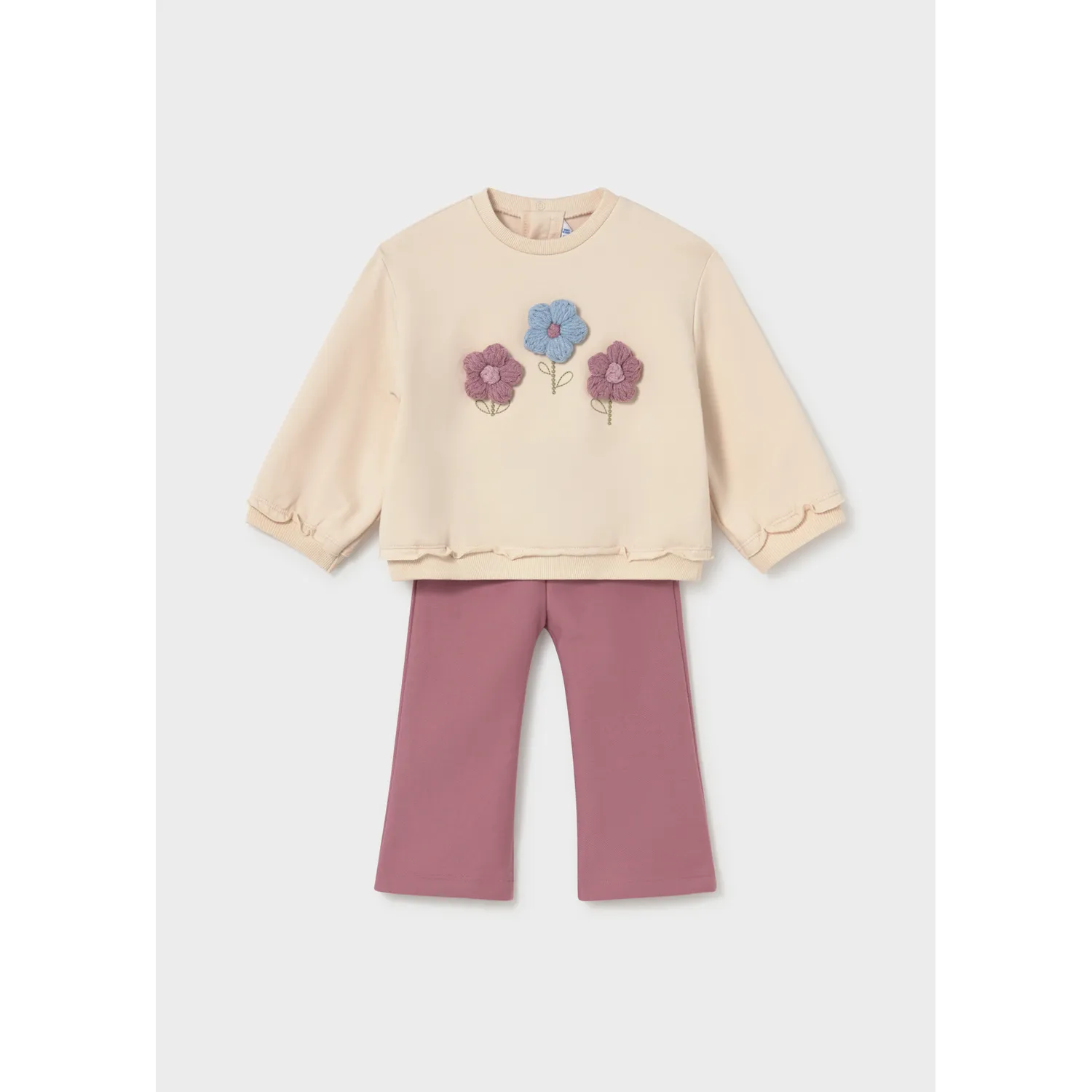 2PC VIOLET LEGGING BEIGE SWEATER CROCHET FLOWERS APPLIQUE / 2706-047