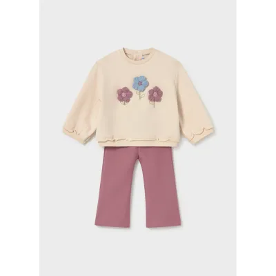 2PC VIOLET LEGGING BEIGE SWEATER CROCHET FLOWERS APPLIQUE / 2706-047