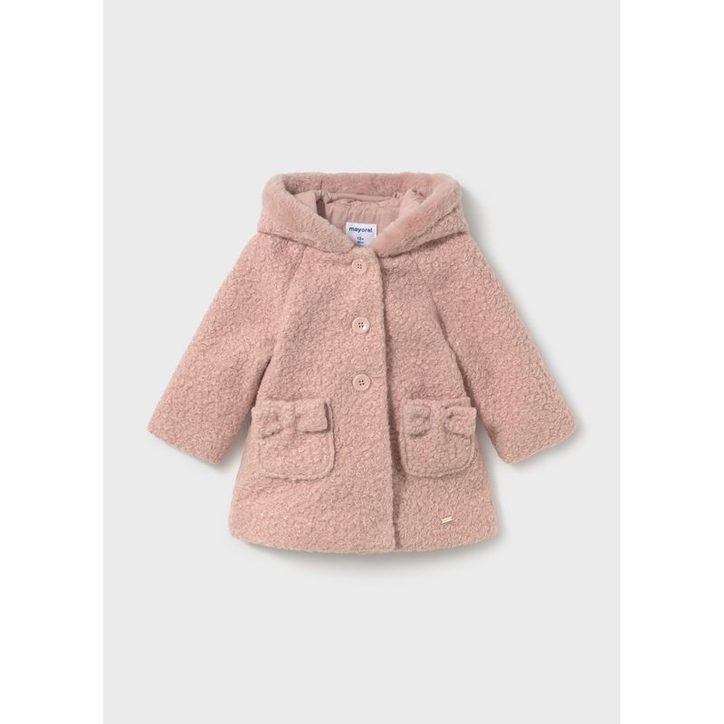 PINK HOODED BOUCLE COAT 2POCKETS / 2436-081