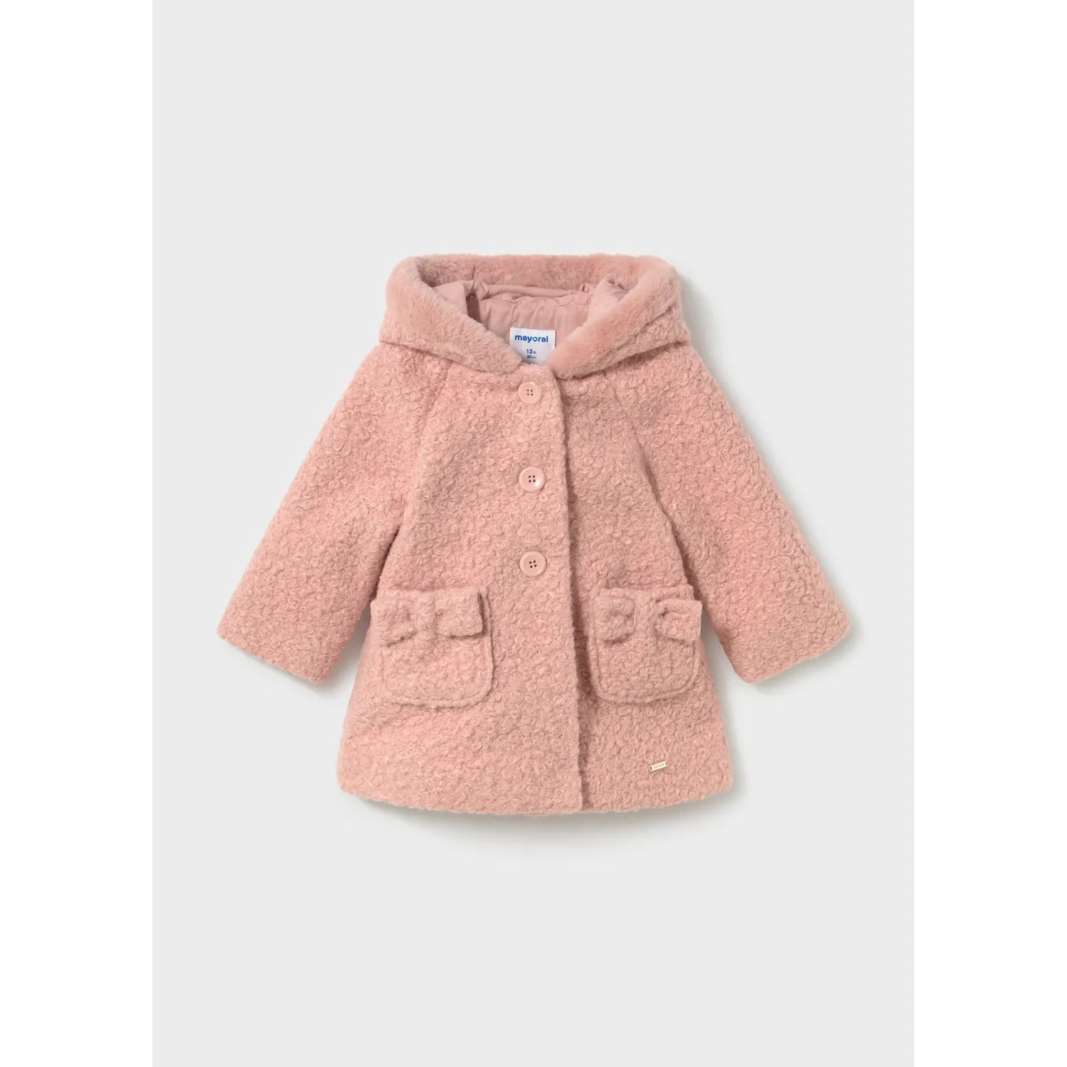 PINK HOODED BOUCLE COAT 2POCKETS / 2436-081