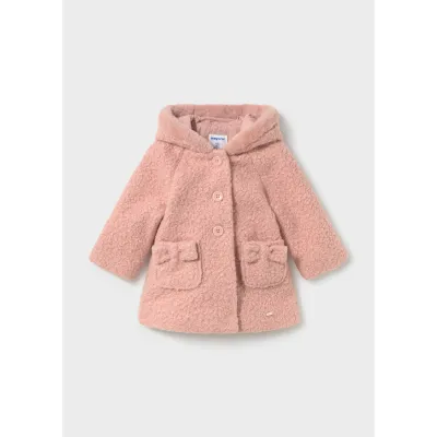 PINK HOODED BOUCLE COAT 2POCKETS / 2436-081