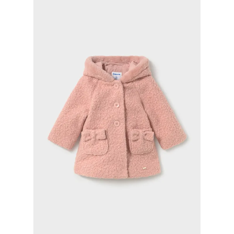 PINK HOODED BOUCLE COAT 2POCKETS / 2436-081