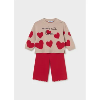 2PC KNIT RED PANT & TAUPE SWEATER RED HEARTS PRINT / 2556-041 2PC KNIT RED PANT & TAUPE SWEATER RED HEARTS PRINT / 2556-041