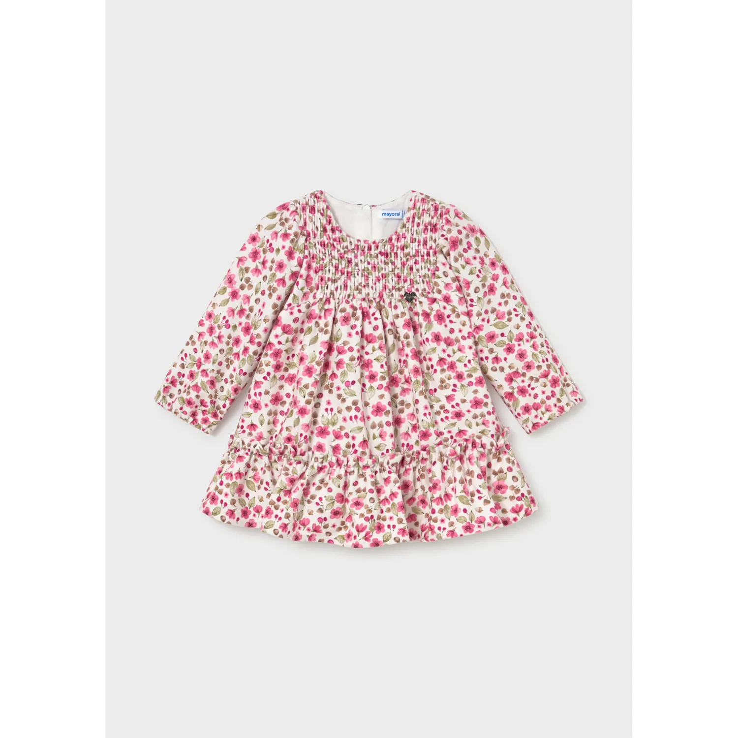 WHITE & RED FLORAL PRINTED DRESS VELVET SMOCKED BODICE / 2946-030