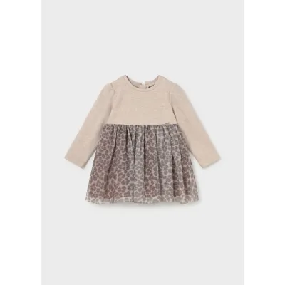 BEIGE KNIT BODICE PRINTED TULLE SKIRT / 2941-016