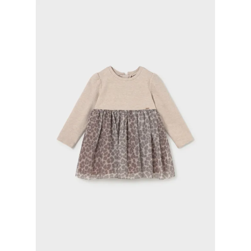 BEIGE KNIT BODICE PRINTED TULLE SKIRT / 2941-016