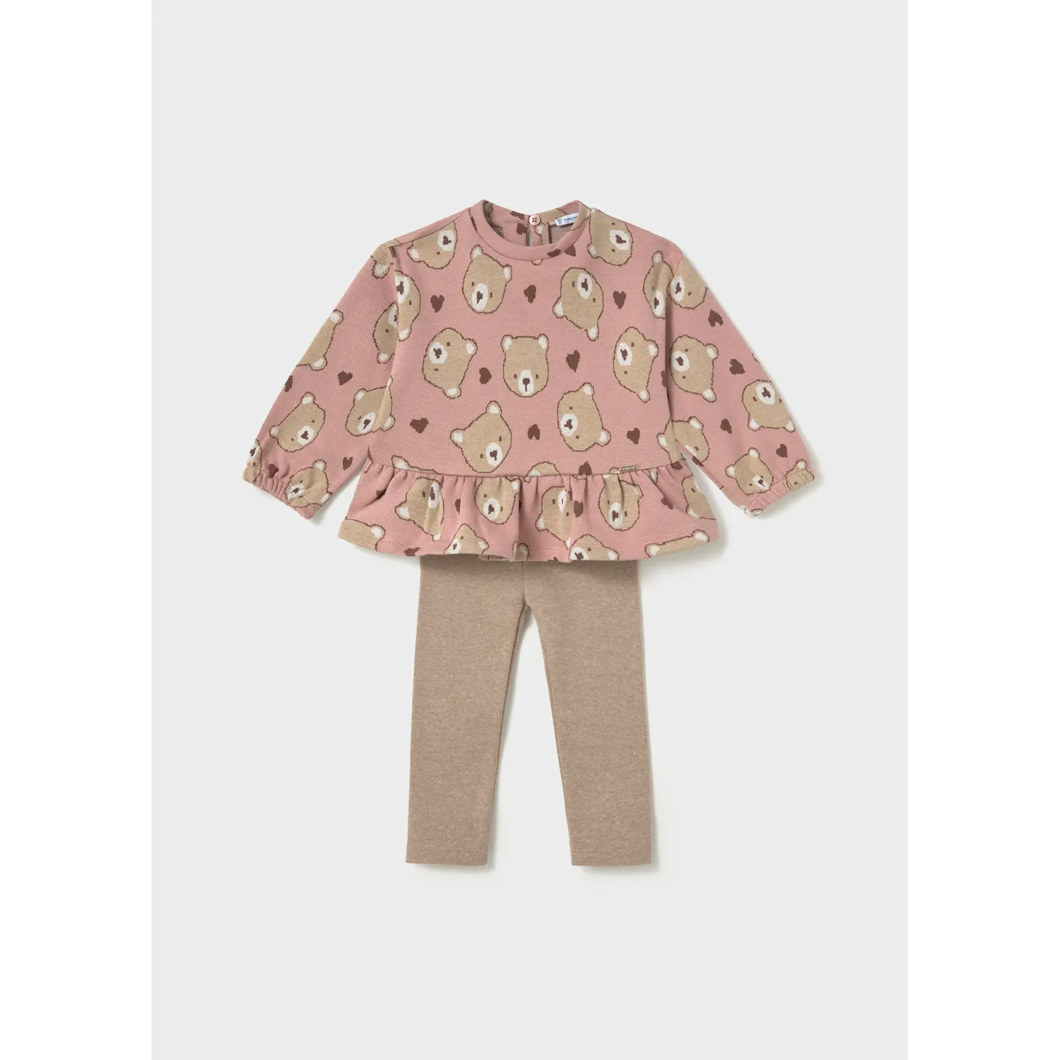 2PC KNIT PINK TOP & BROWN PANT6 BEAR PRINT FLOUNCE / 2781-086