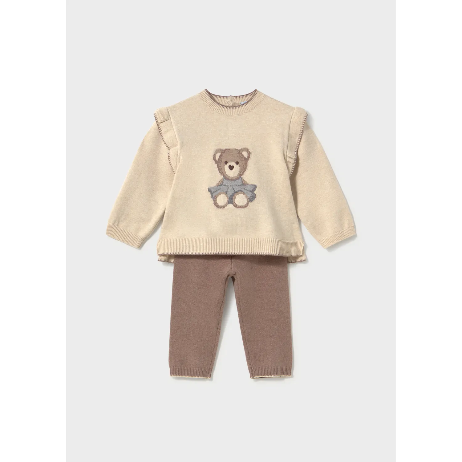 2PC KNIT BEIGE TOP & BROWN PANT BEAR PRINT GIRL / 2557-032