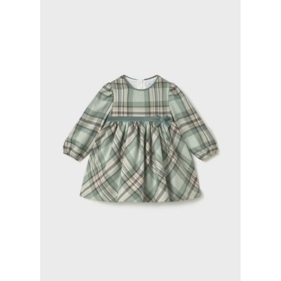 GREEN PLAID DRESS VELVET WAIST TRIM / 2944-022