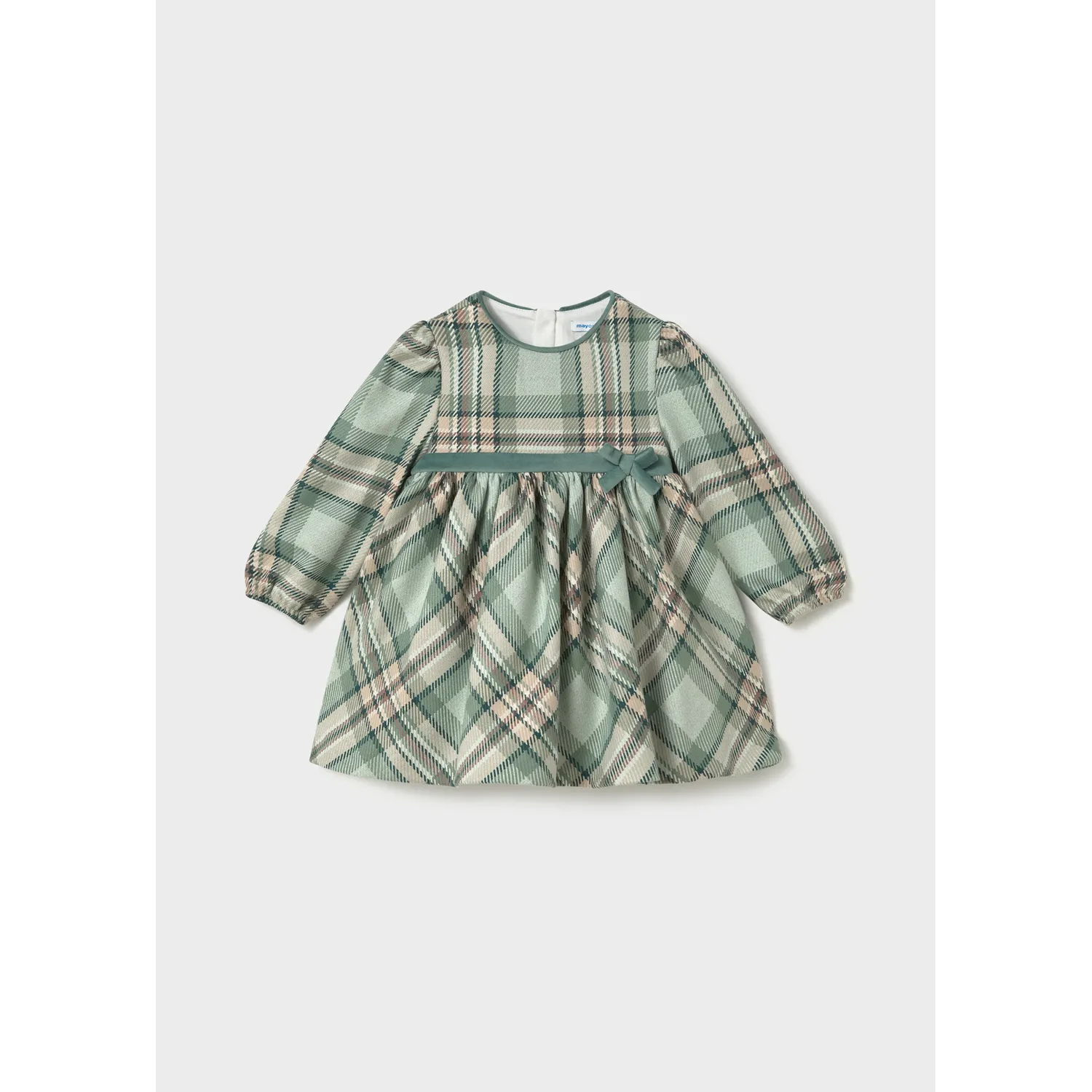 GREEN PLAID DRESS VELVET WAIST TRIM / 2944-022