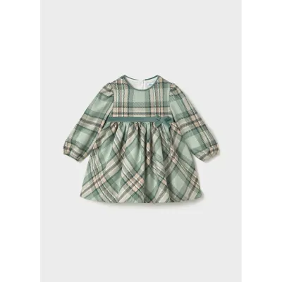 GREEN PLAID DRESS VELVET WAIST TRIM / 2944-022