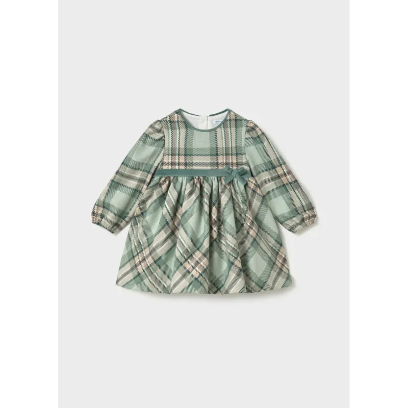 GREEN PLAID DRESS VELVET WAIST TRIM / 2944-022
