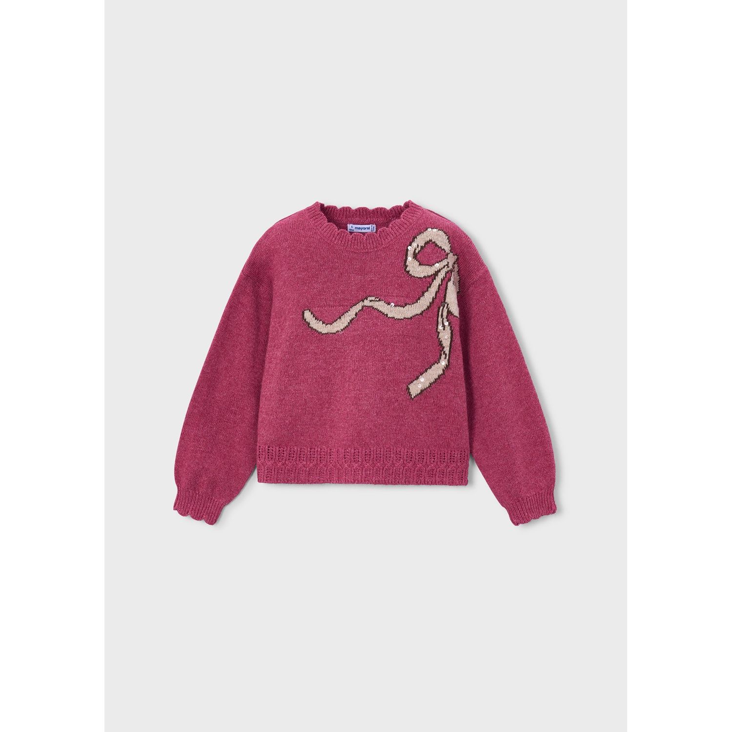 HOT PINK KNIT SWEATER BROWN BOW SEQUINS / 4315-037