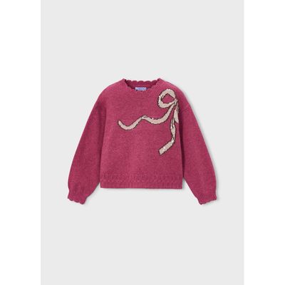 HOT PINK KNIT SWEATER BROWN BOW SEQUINS / 4315-037