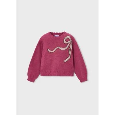 HOT PINK KNIT SWEATER BROWN BOW SEQUINS / 4315-037