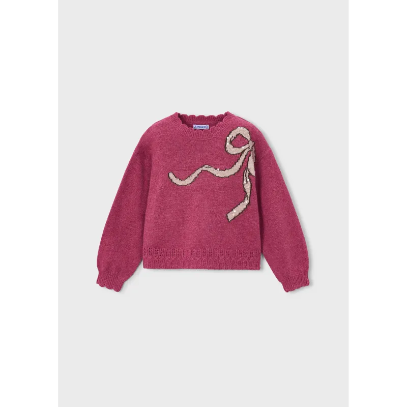HOT PINK KNIT SWEATER BROWN BOW SEQUINS / 4315-037