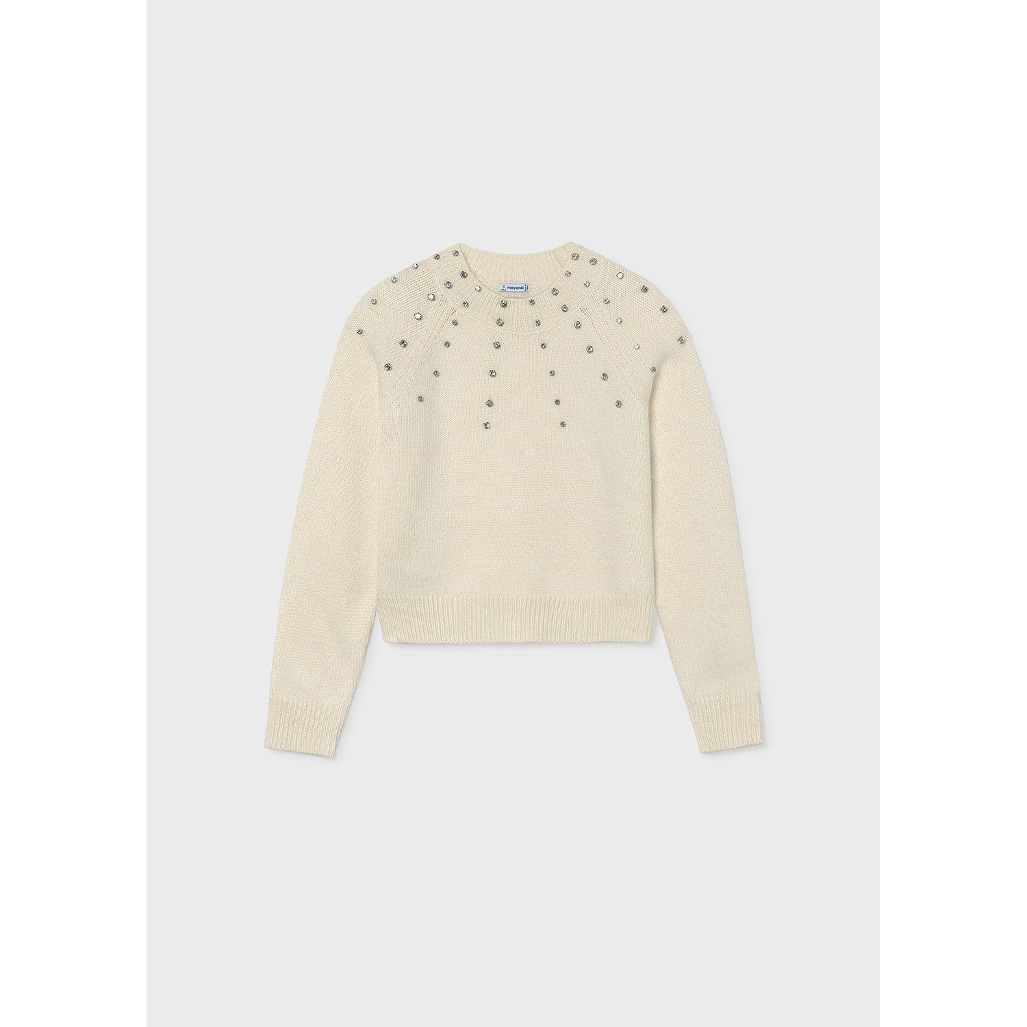 CREAM KNIT SWEATER RHINESTONE TRIM / 7343-023