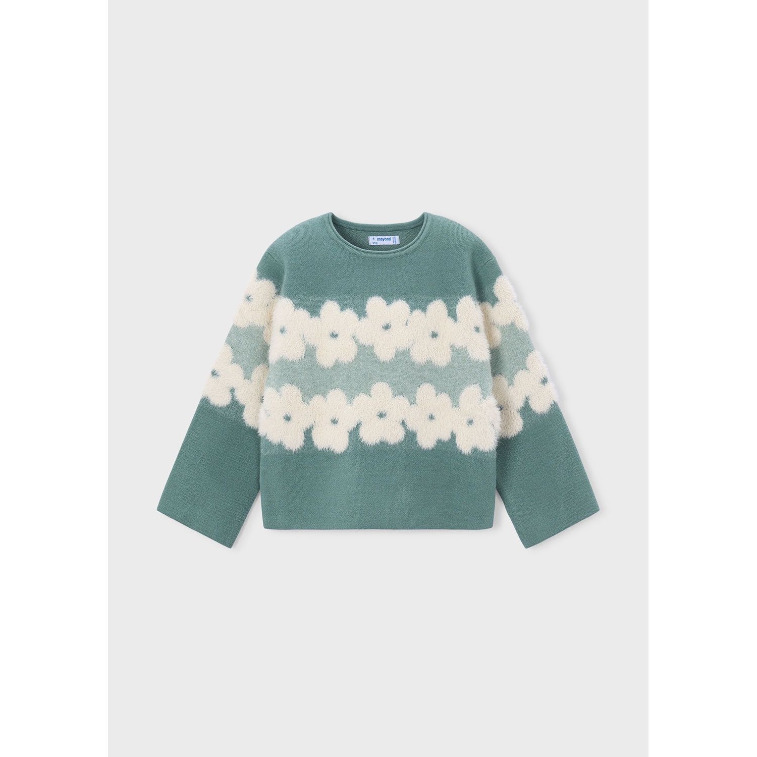 GREEN & BEIGE JACQUARD SWEATER FLOWER PRINT / 4317-042