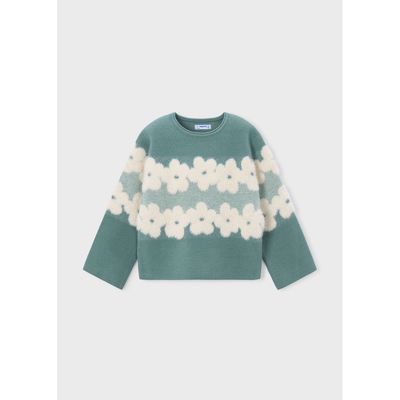 GREEN & BEIGE JACQUARD SWEATER FLOWER PRINT / 4317-042