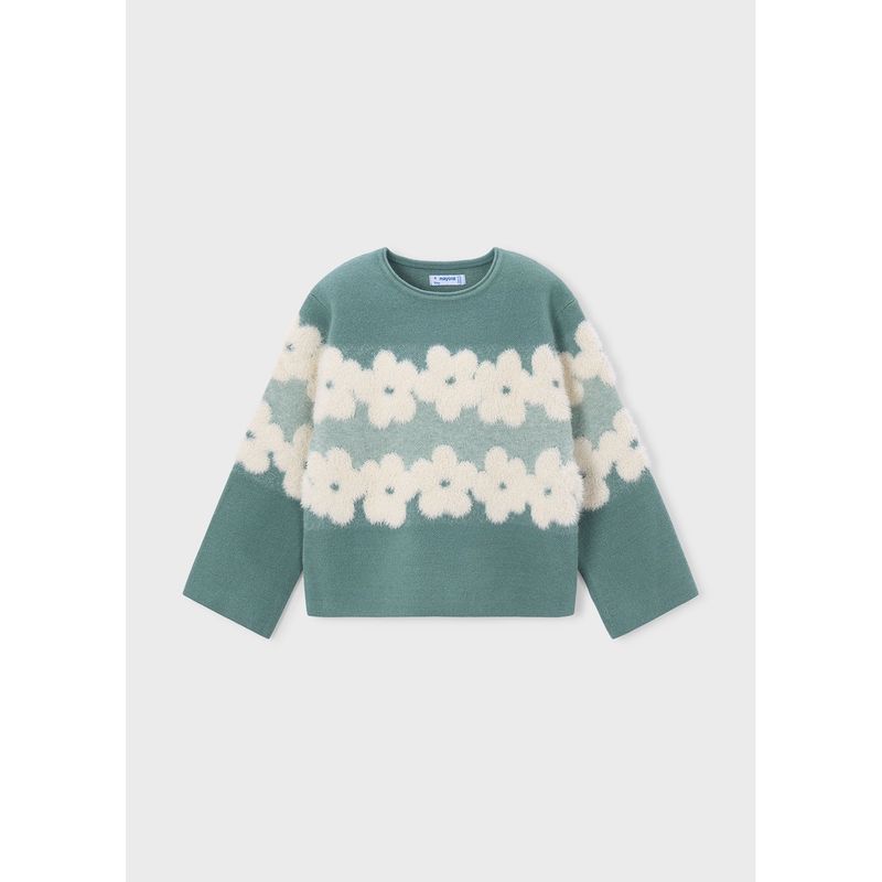 GREEN & BEIGE JACQUARD SWEATER FLOWER PRINT / 4317-042