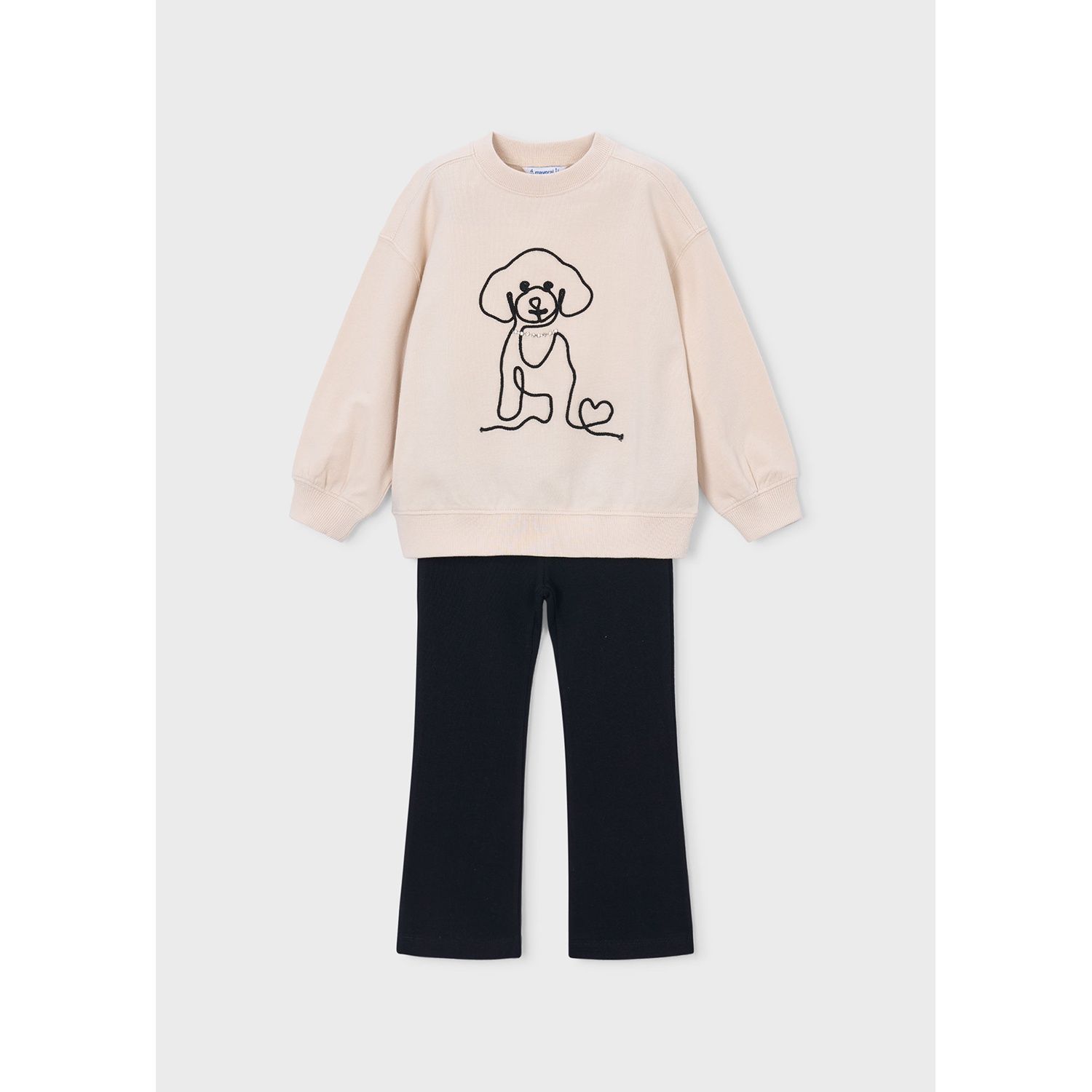 2PC BEIGE & BLACK LEGGING SET BLK EMBROIDERED PUPPY / 4733-039