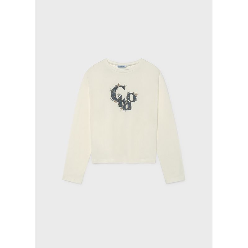 CREAM TSHIRT NAVY & JEWELCIAO PRINT LONG SLEEVEEWEL / 830-028