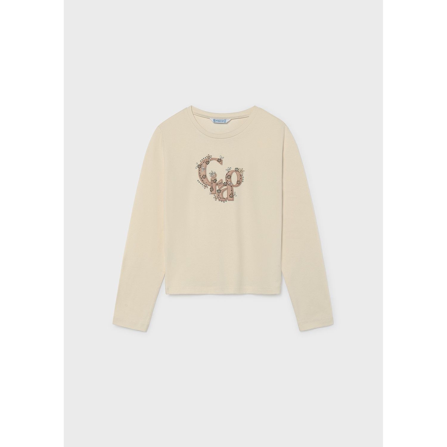 BEIGE TSHIRT BROWN & JEWEL CIAO APPLIQUE LONG SLEEVE / 830-29