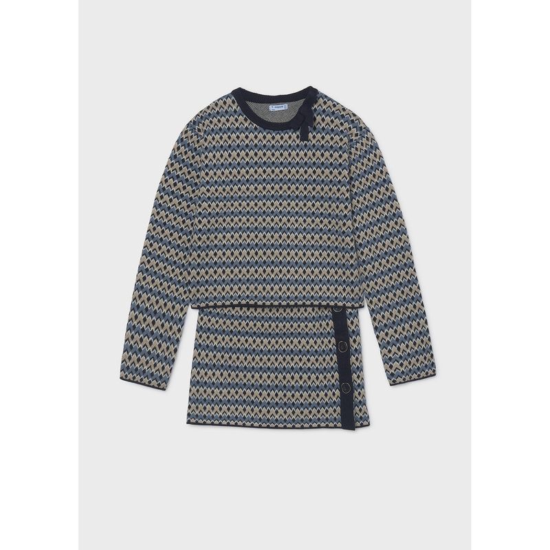 2PC BLUE & NAVY & GOLD ZIGZAG KNIT SKIRT SET NVY STRIPE / 7945-059