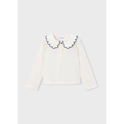 OF WHITE POLO TOP NAVY TRIM ON COLLAR LONG SLEEVE / 131-036