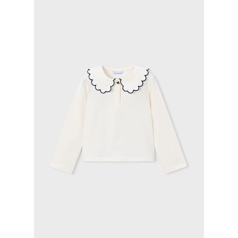 OF WHITE POLO TOP NAVY TRIM ON COLLAR LONG SLEEVE / 131-036