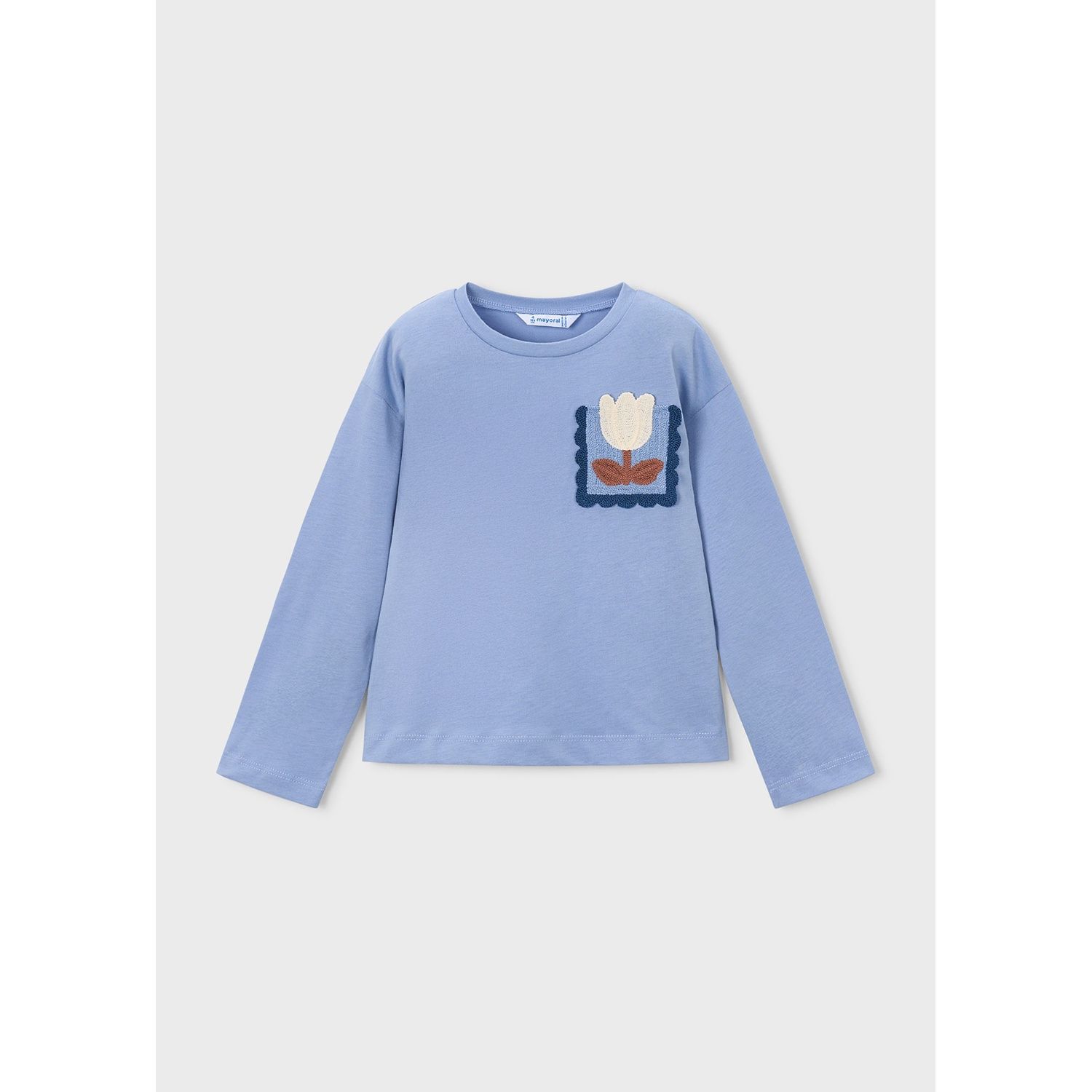 SKYBLUE TSHIRT CROCHET POCKET WITH TULIP LONG SLEEVE / 4029-083