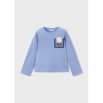 SKYBLUE TSHIRT CROCHET POCKET WITH TULIP LONG SLEEVE / 4029-083