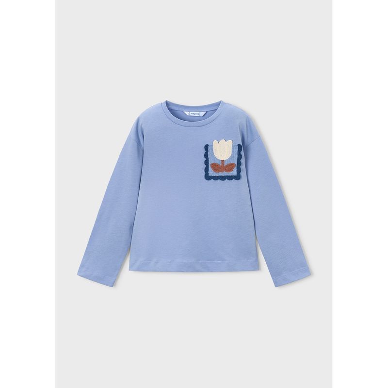 SKYBLUE TSHIRT CROCHET POCKET WITH TULIP LONG SLEEVE / 4029-083