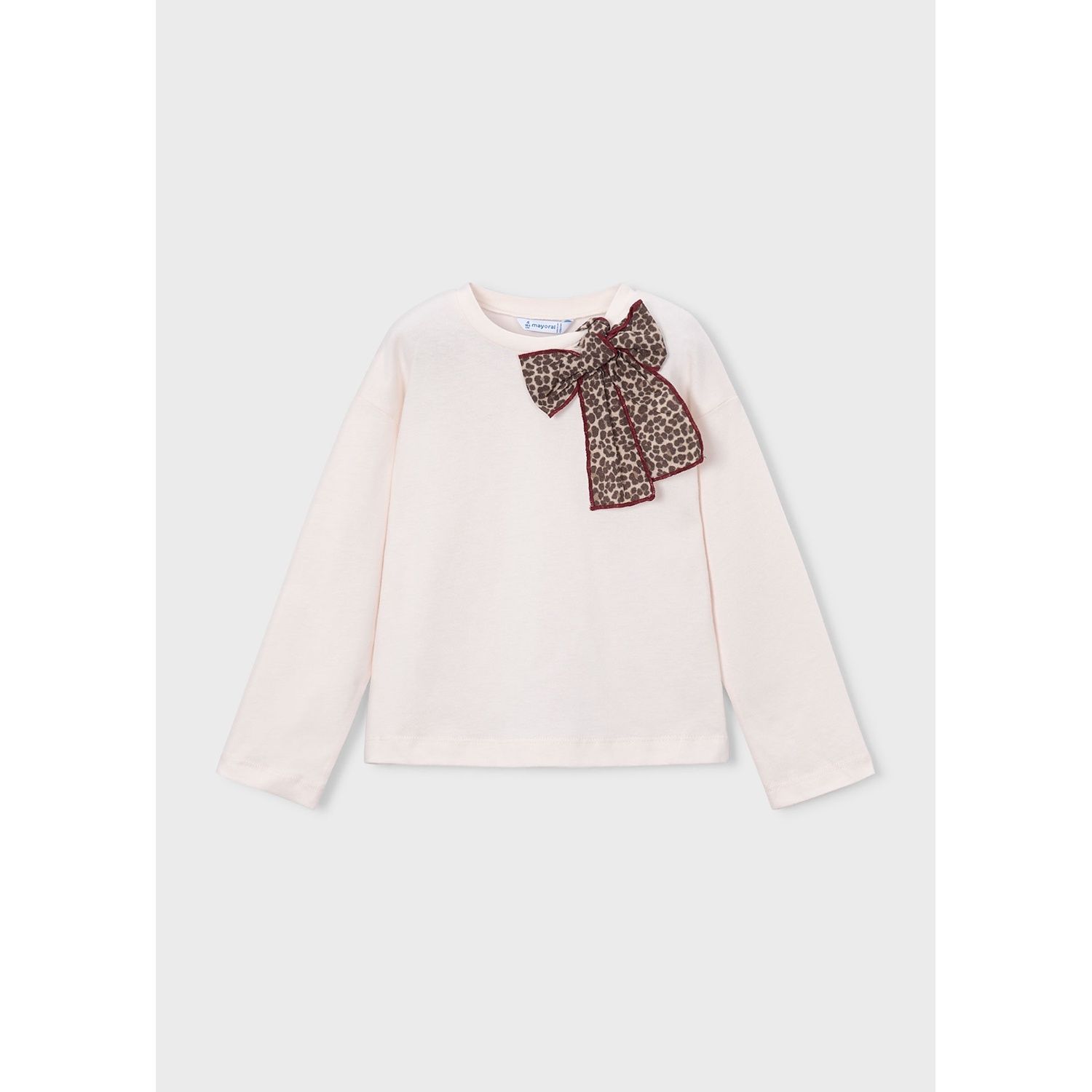 BEIGE TSHIRT BROWN & RED PAW PRINT BOW LONG SLEEVE / 4029-0084 BEIGE TSHIRT BROWN & RED PAW PRINT BOW LONG SLEEVE / 4029-0084