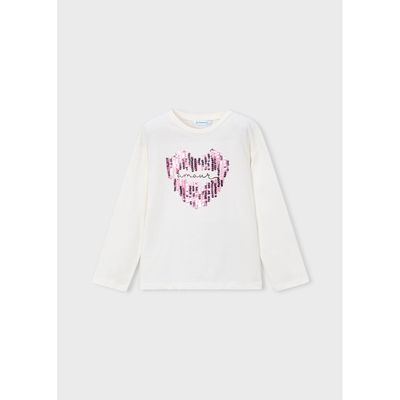 CREAM TSHIRT MAUVE SEQUIN HEART LONG SLEEVE / 4031-096