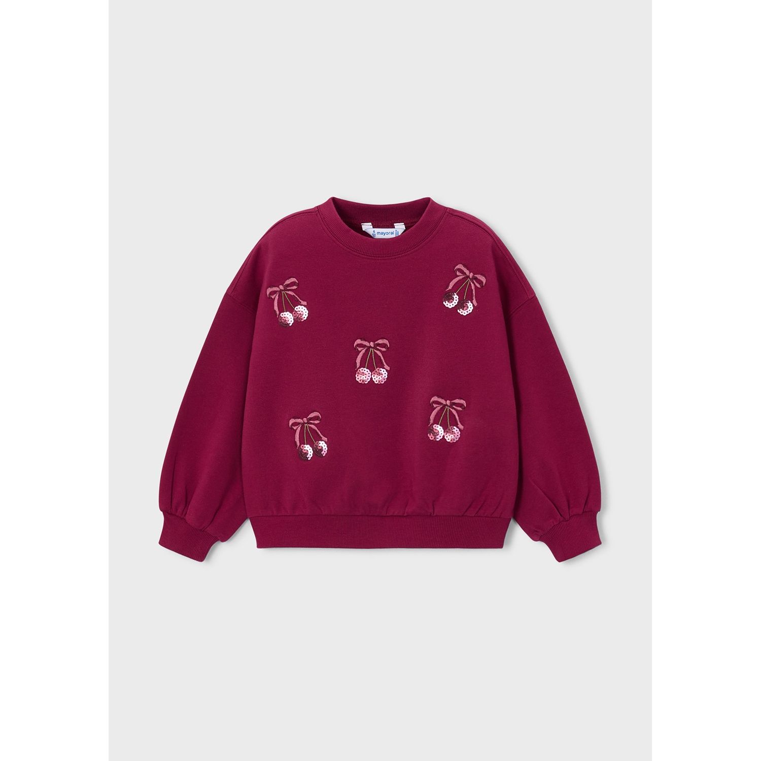 RED PULLOVER EMBROIDERED BOWS & SEQUIN CHERRIES LONG SLEEVE / 4405-074