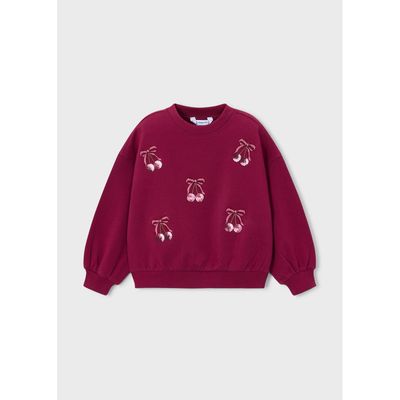 RED PULLOVER EMBROIDERED BOWS & SEQUIN CHERRIES LONG SLEEVE / 4405-074