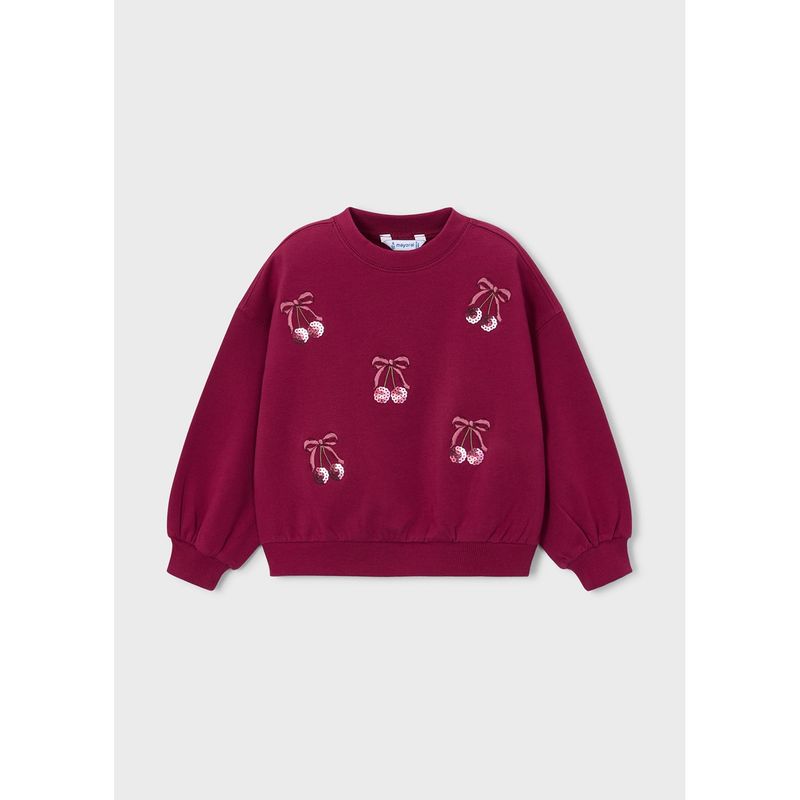 RED PULLOVER EMBROIDERED BOWS & SEQUIN CHERRIES LONG SLEEVE / 4405-074
