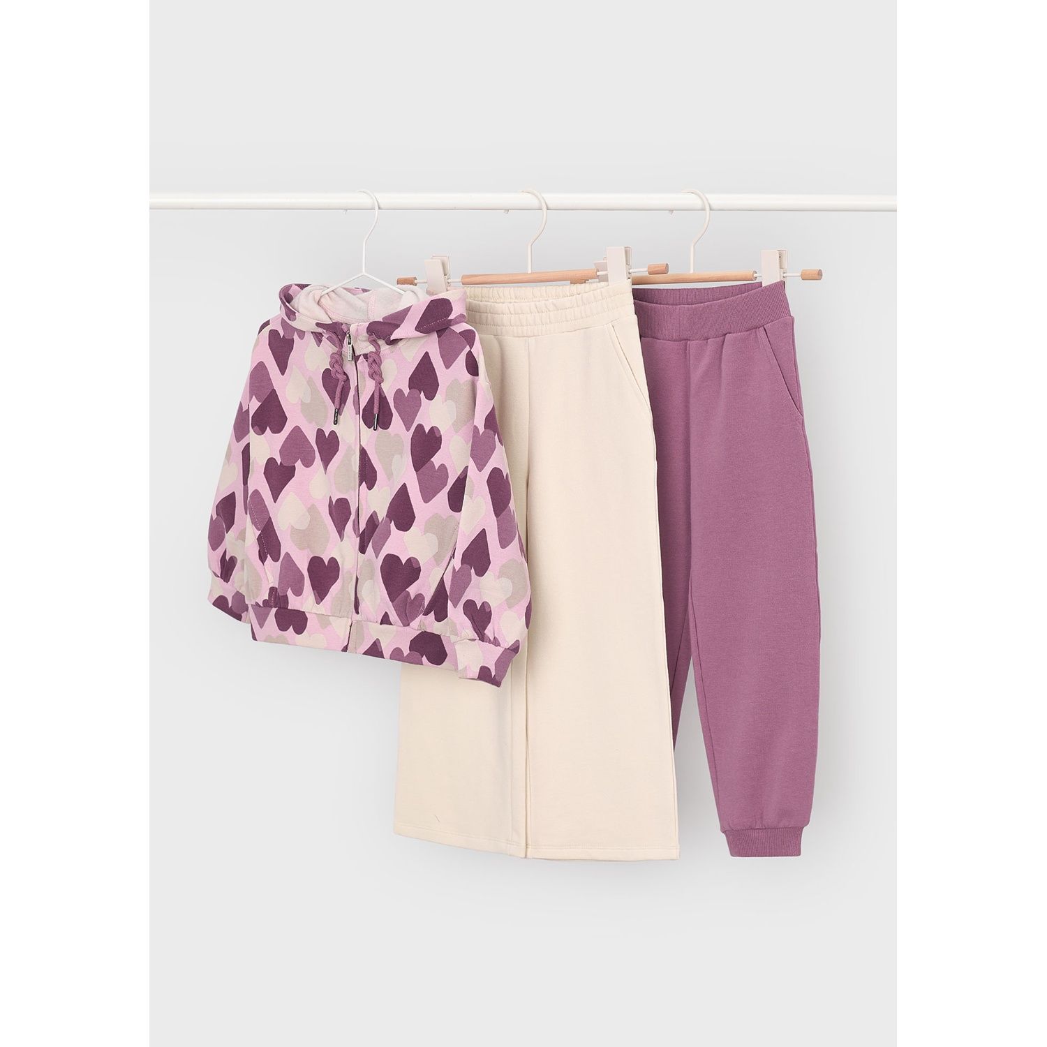 3PC VIOLET HOODED TRACKSUIT CREAM & VIOLET PANT HEART PRINT / 4813-064