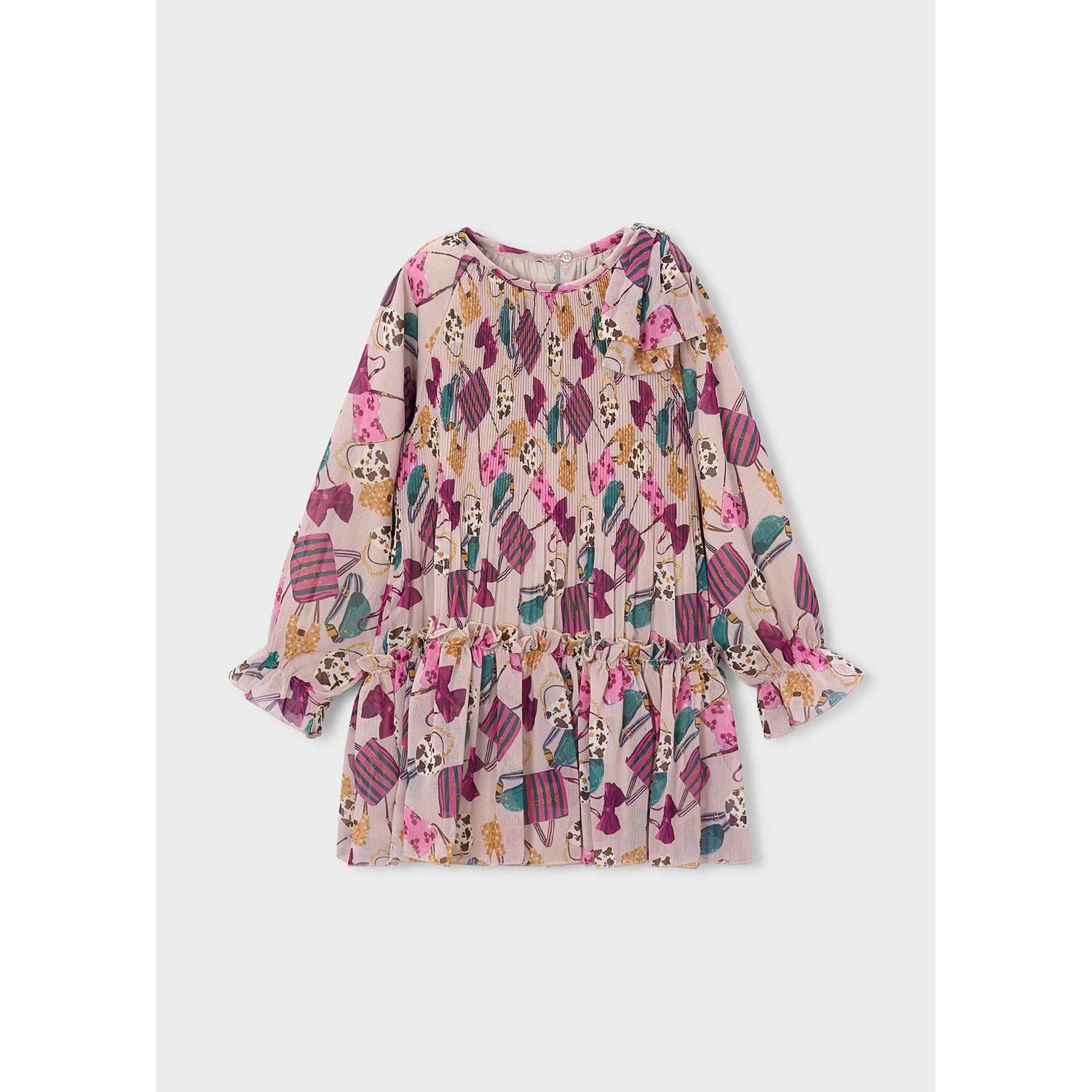 BEIGE/GREEN/RED PRINTED PLEATED CHIFFON DRESS PURSES PRINT / 4915-022